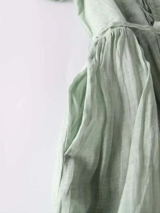 Oak & Coral | Women's Ruffled Button Midi Dress with Tie Waist