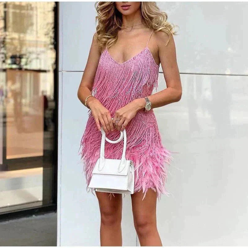 Oak & Coral | Women's Sequin Feather Mini Dress