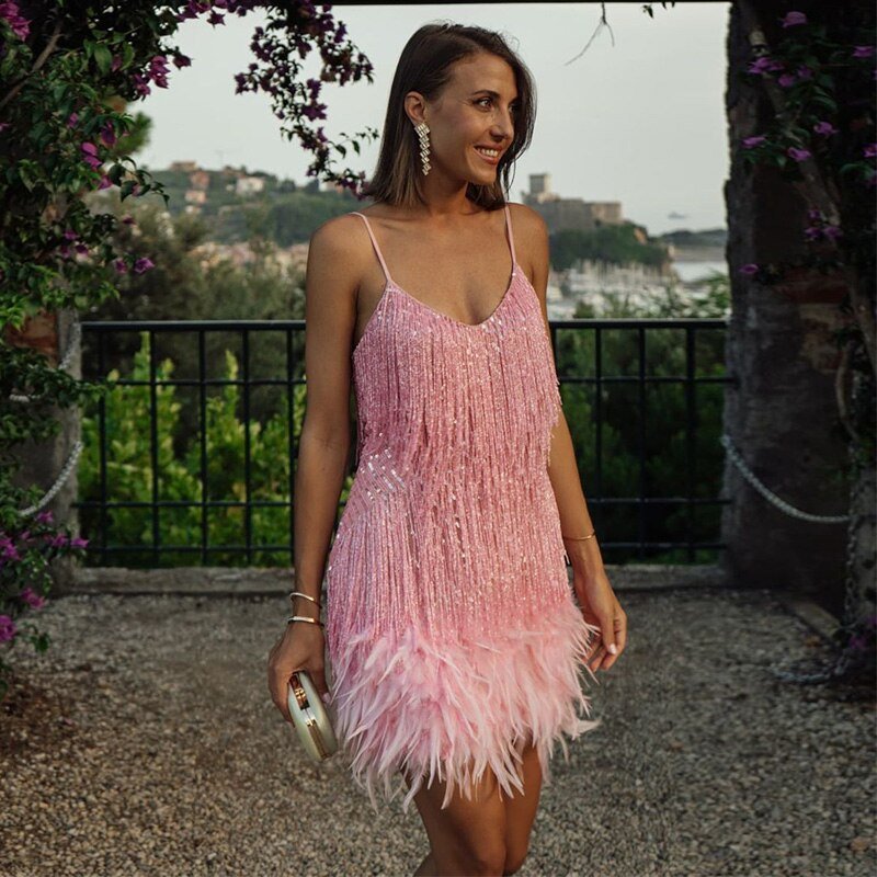 Oak & Coral | Women's Sequin Feather Mini Dress