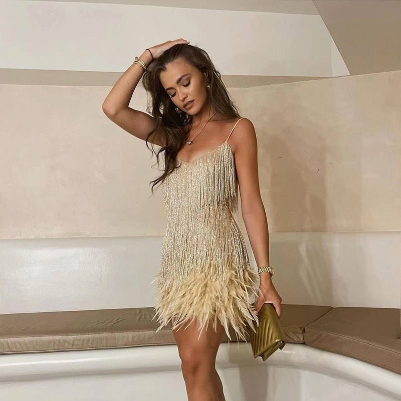 Oak & Coral | Women's Sequin Feather Mini Dress