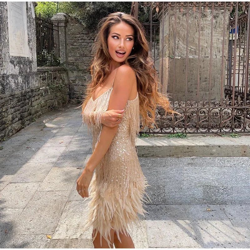 Oak & Coral | Women's Sequin Feather Mini Dress