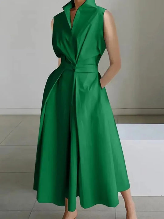 Oak & Coral | Women's Sleeveless Lapel Midi Dress