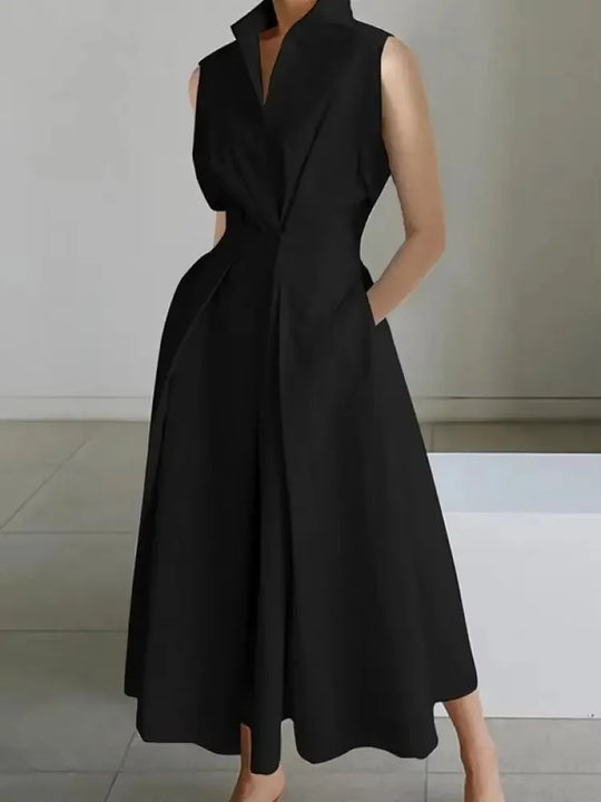 Oak & Coral | Women's Sleeveless Lapel Midi Dress