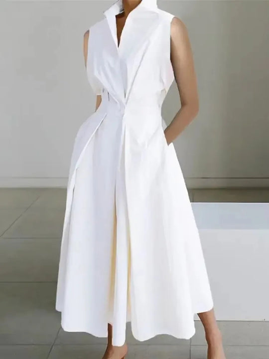 Oak & Coral | Women's Sleeveless Lapel Midi Dress