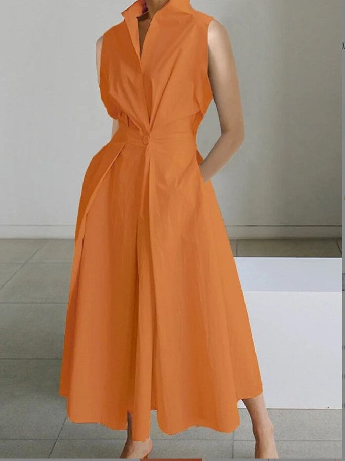 Oak & Coral | Women's Sleeveless Lapel Midi Dress