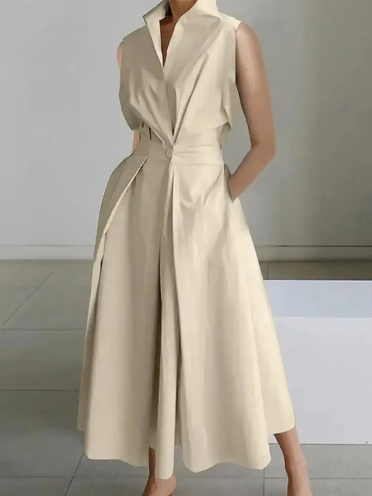 Oak & Coral | Women's Sleeveless Lapel Midi Dress