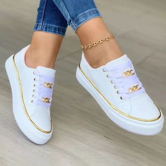 Oak & Coral | Women's Sneakers with Gold Chain Detail