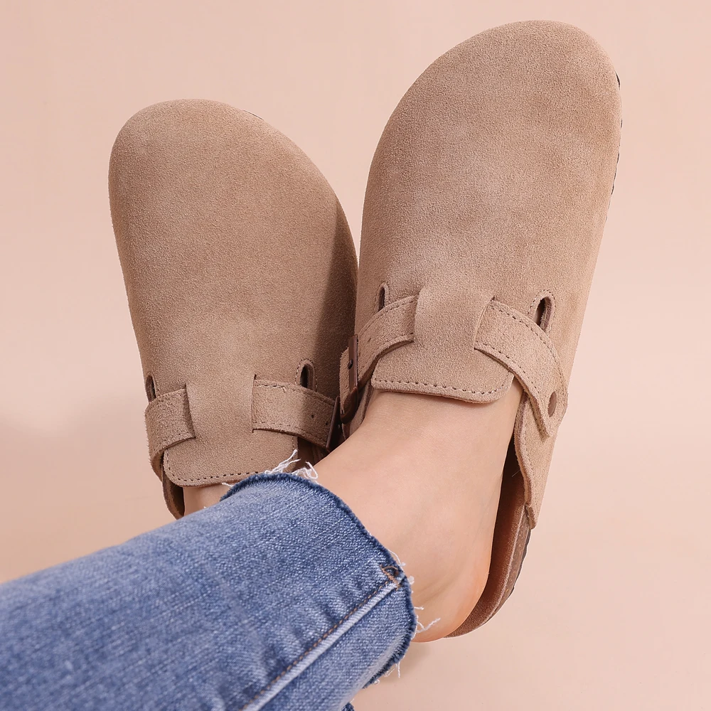 Oak & Coral | Women's Suede Clogs with Buckle Detail