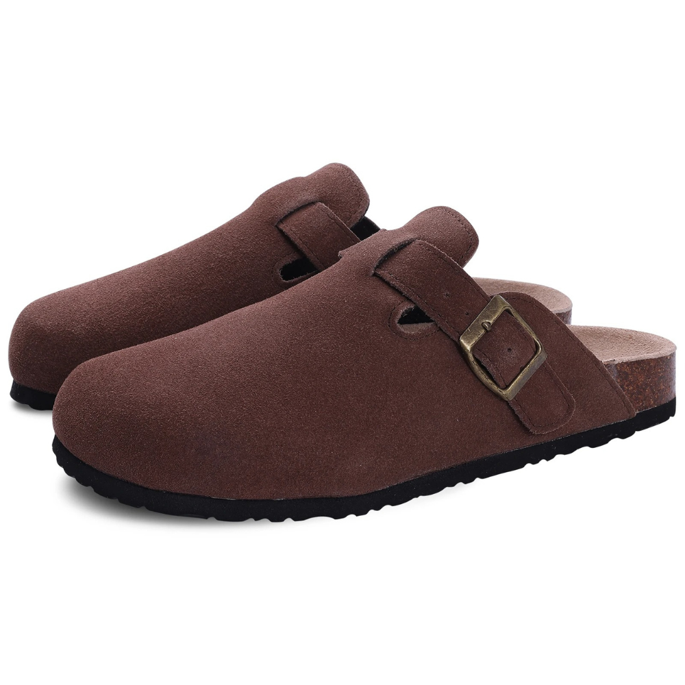 Oak & Coral | Women's Suede Clogs with Buckle Detail