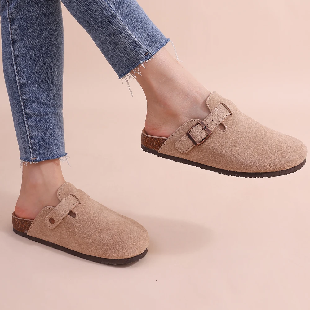 Oak & Coral | Women's Suede Clogs with Buckle Detail