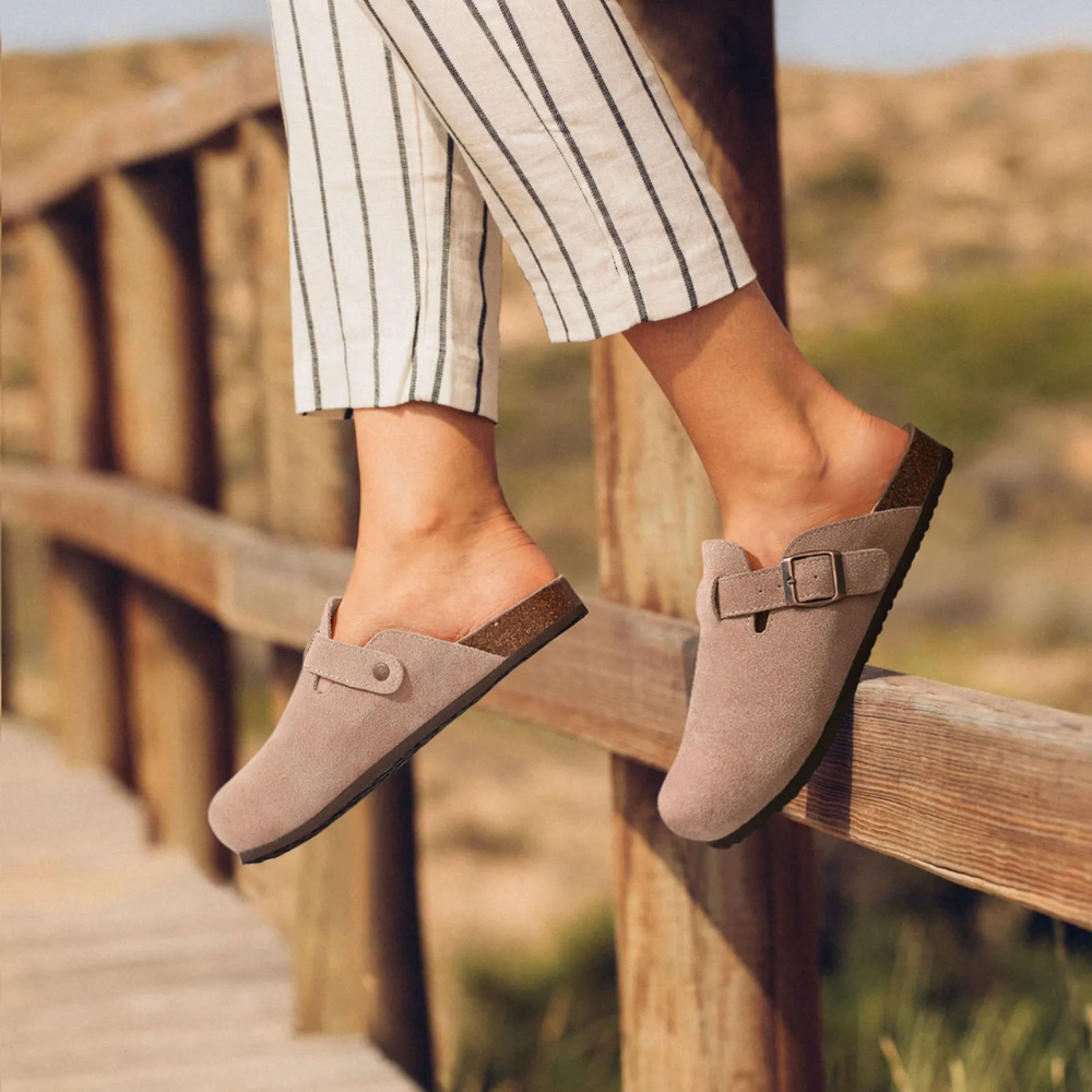 Oak & Coral | Women's Suede Clogs with Buckle Detail