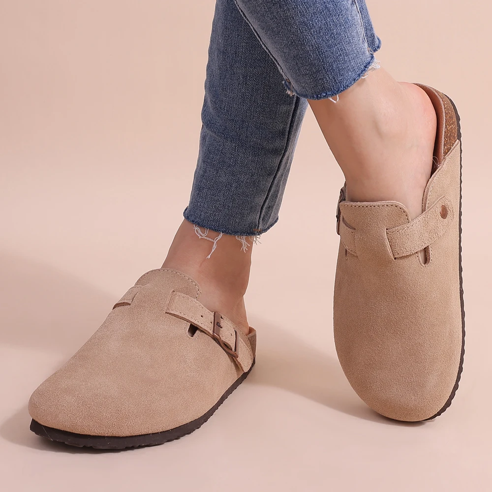 Oak & Coral | Women's Suede Clogs with Buckle Detail