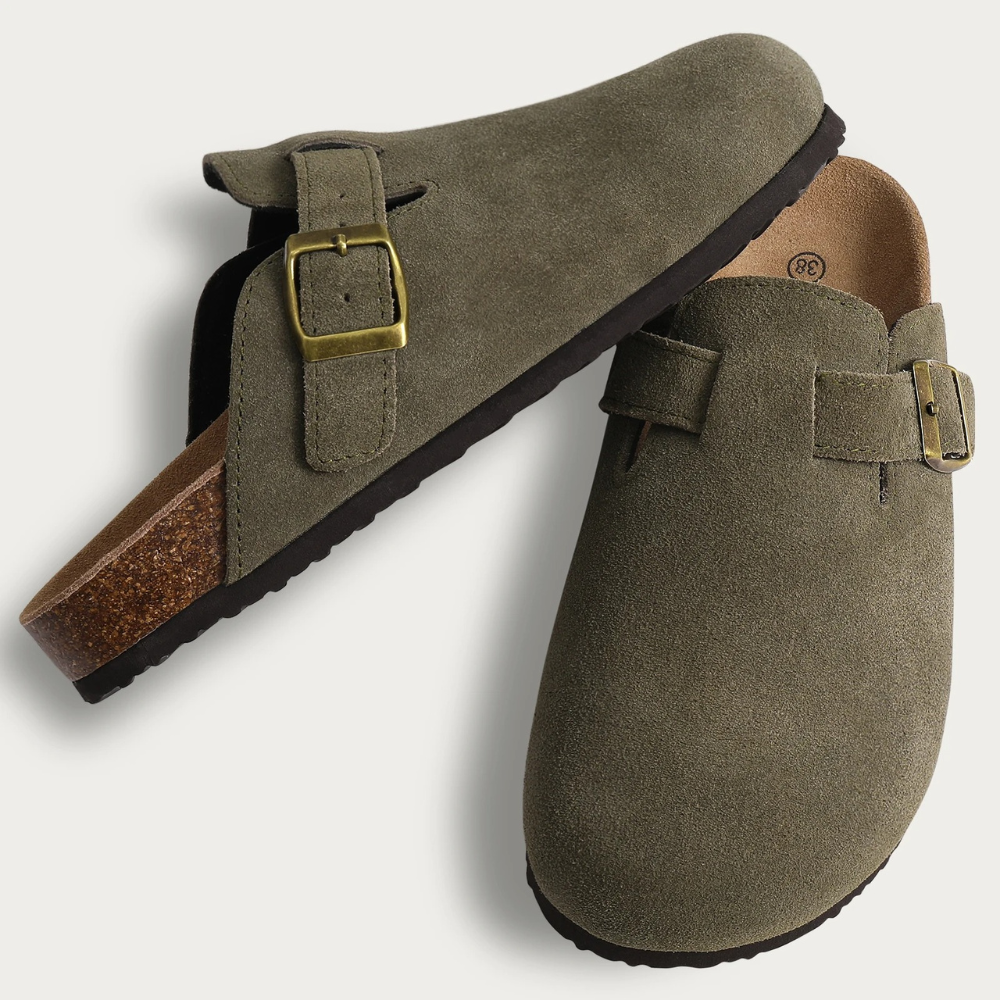 Oak & Coral | Women's Suede Clogs with Buckle Detail