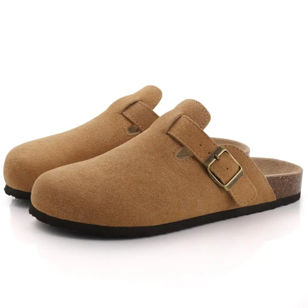 Oak & Coral | Women's Suede Clogs with Buckle Detail