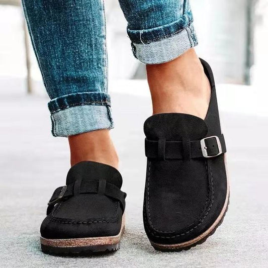 Oak & Coral | Women's Suede Slip-On Clogs with Buckle Detail