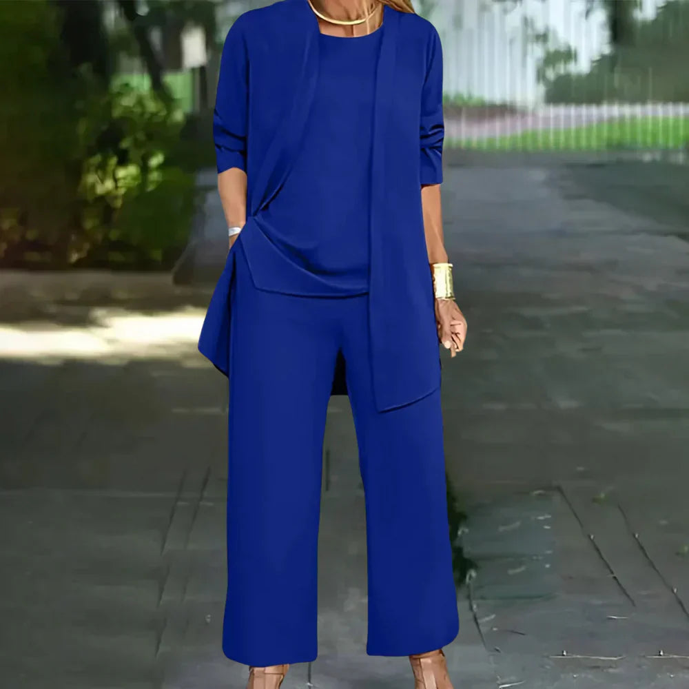 Oak & Coral | Women's Three-Piece Pantsuit with Layered Top