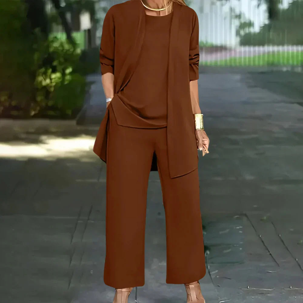Oak & Coral | Women's Three-Piece Pantsuit with Layered Top