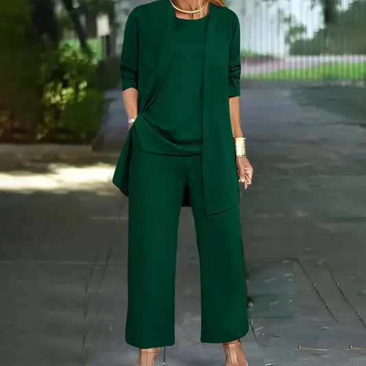 Oak & Coral | Women's Three-Piece Pantsuit with Layered Top