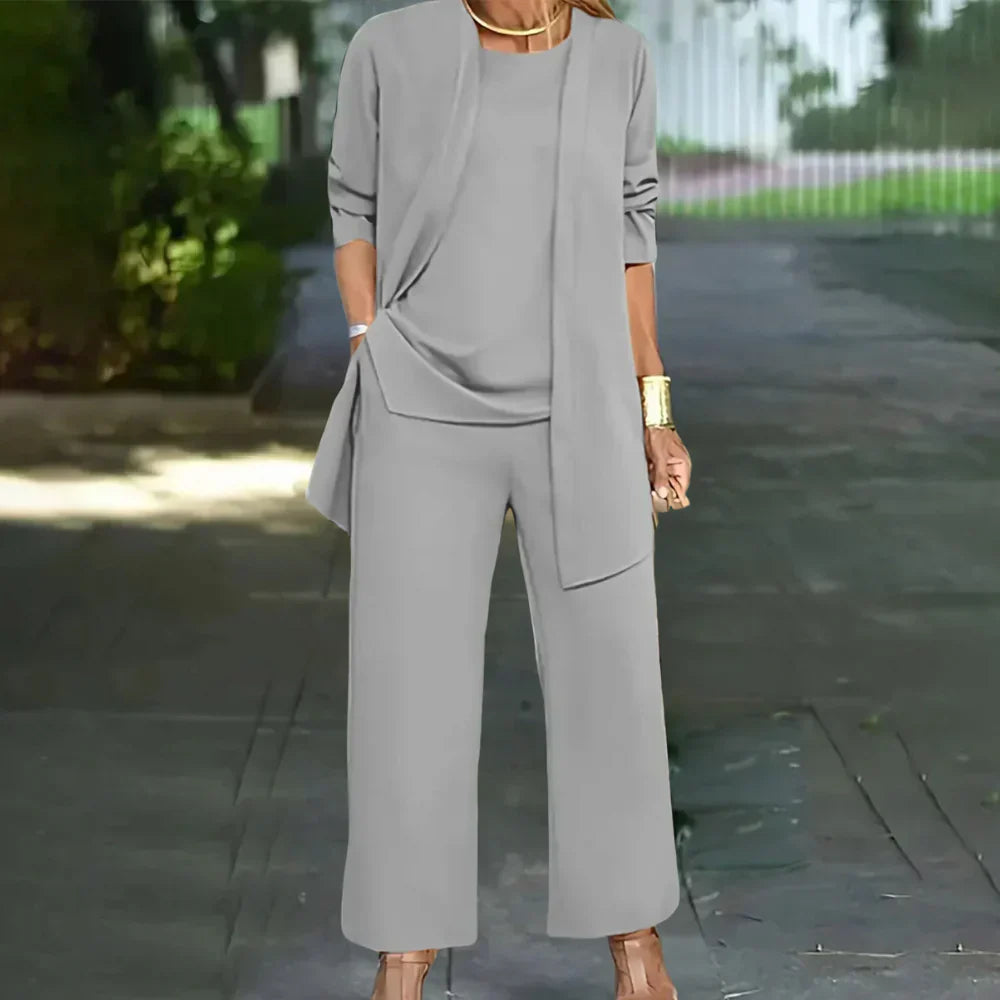 Oak & Coral | Women's Three-Piece Pantsuit with Layered Top
