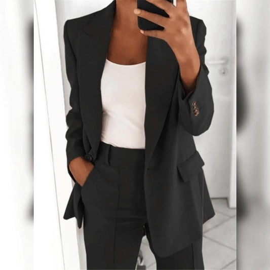Oak & Coral | Women's Two-Piece Suit Set - Notch Lapel Blazer & Trousers