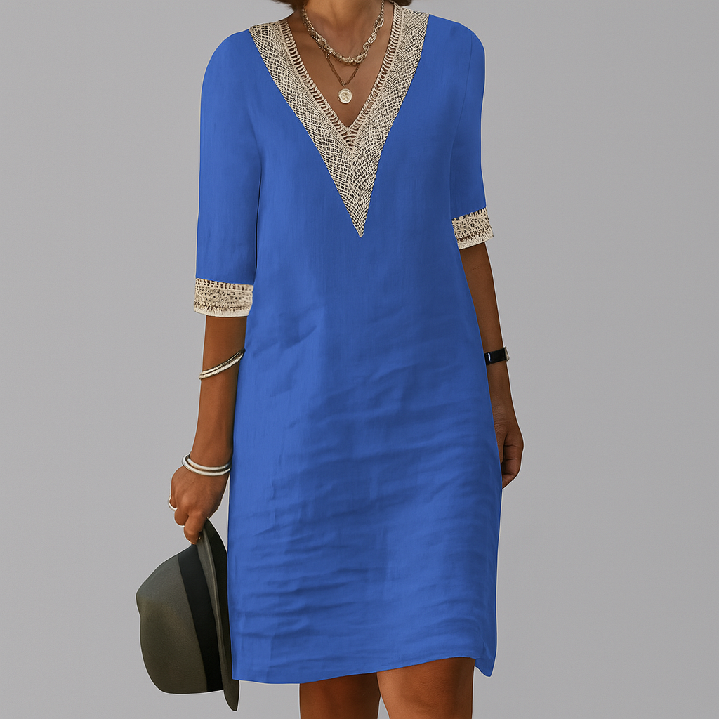 Oak & Coral | Women's V-Neck Crochet Trim Dress