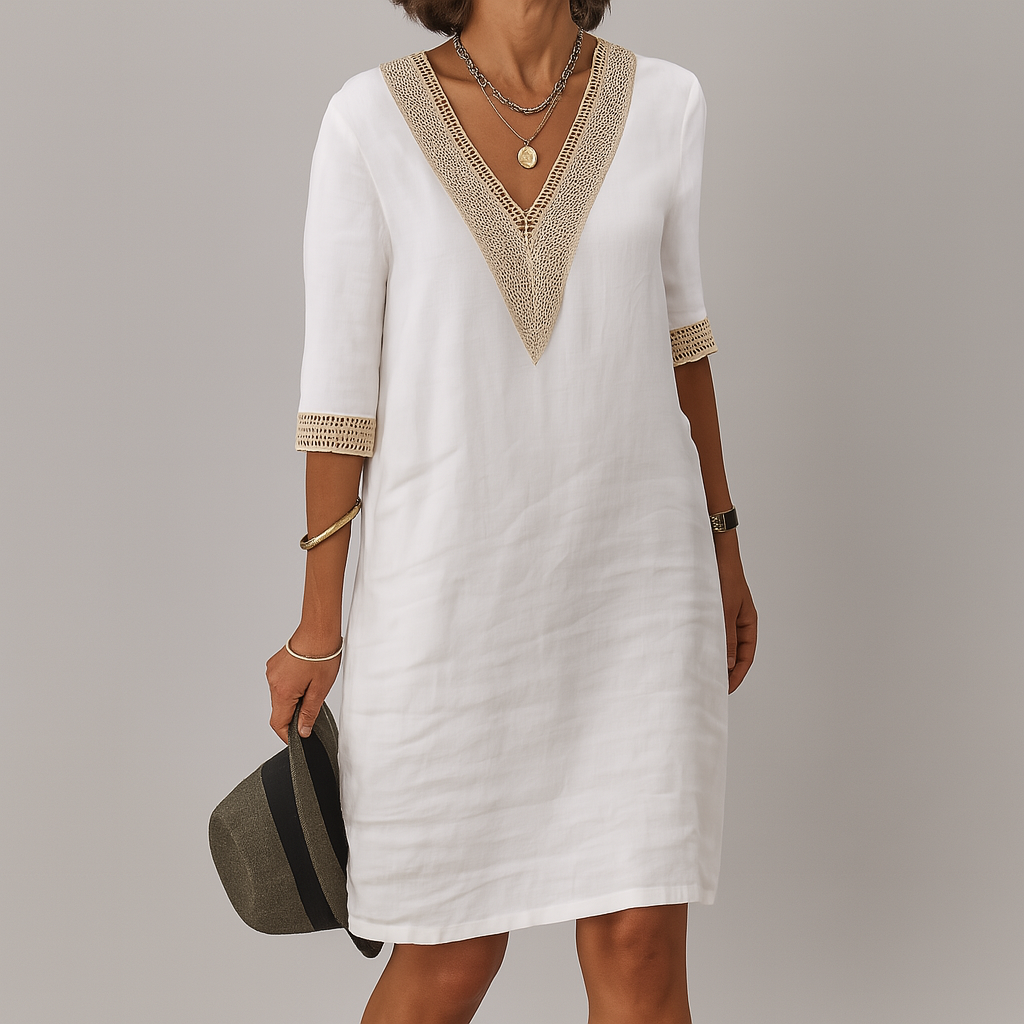 Oak & Coral | Women's V-Neck Crochet Trim Dress