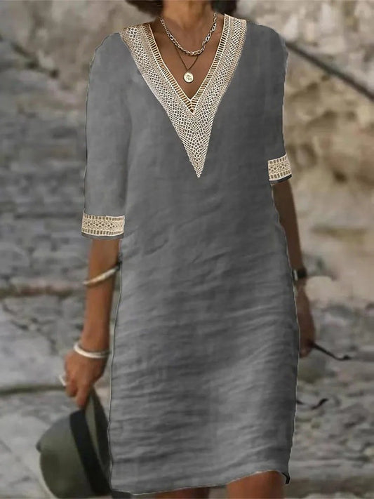Oak & Coral | Women's V-Neck Lace Trim Casual Dress