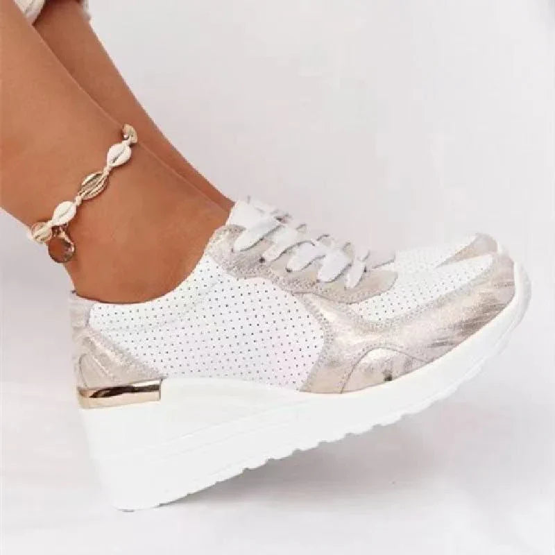 Oak & Coral | Women's Wedge Sneakers with Metallic Detail