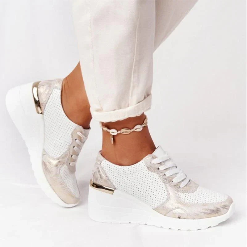 Oak & Coral | Women's Wedge Sneakers with Metallic Detail
