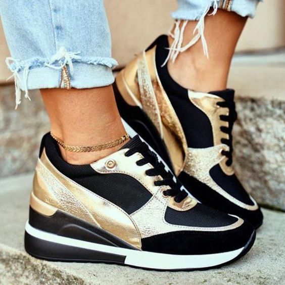Oak & Coral | Women's Wedge Sneakers with Metallic Detail