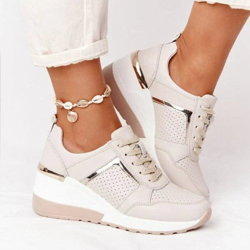 Oak & Coral | Women's Wedge Sneakers with Metallic Detail
