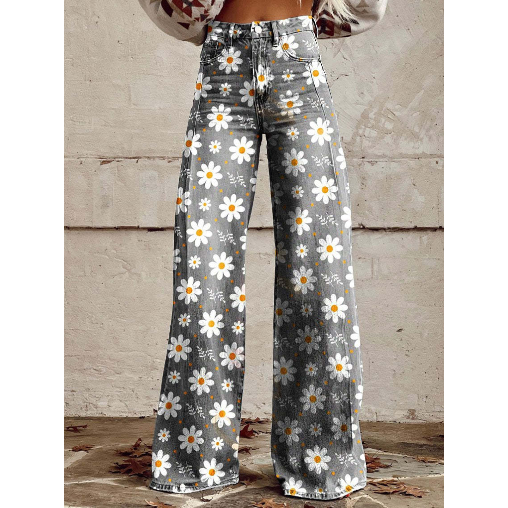 Oak & Coral | Women's Wide Leg Jeans - Floral & Print