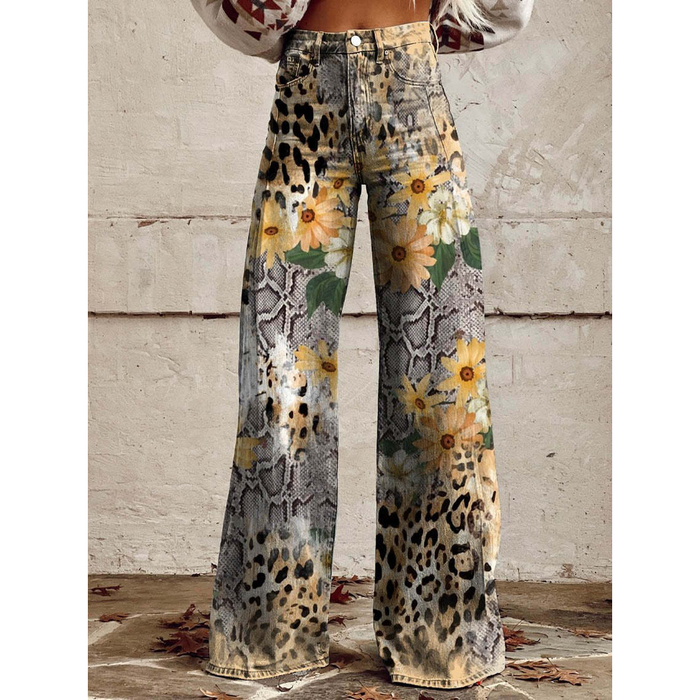 Oak & Coral | Women's Wide Leg Jeans - Floral & Print
