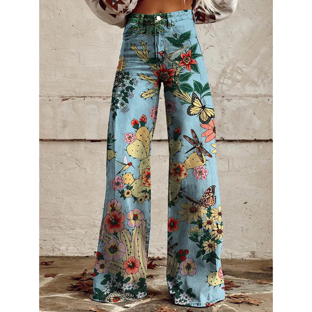 Oak & Coral | Women's Wide Leg Jeans - Floral & Print