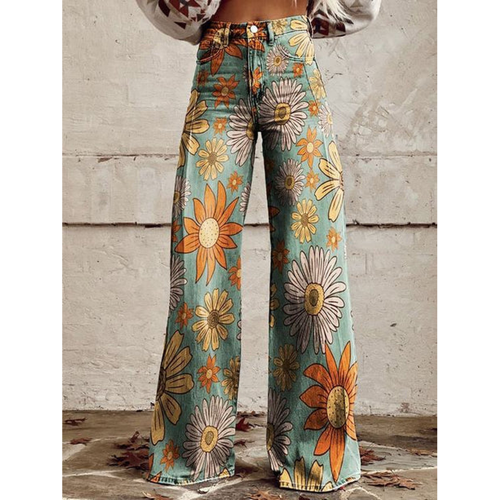 Oak & Coral | Women's Wide Leg Jeans - Floral & Print