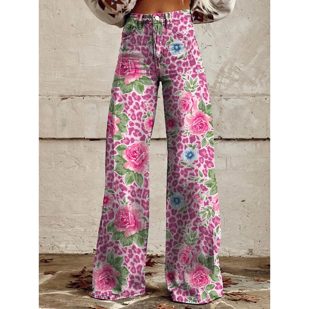 Oak & Coral | Women's Wide Leg Jeans - Floral & Print