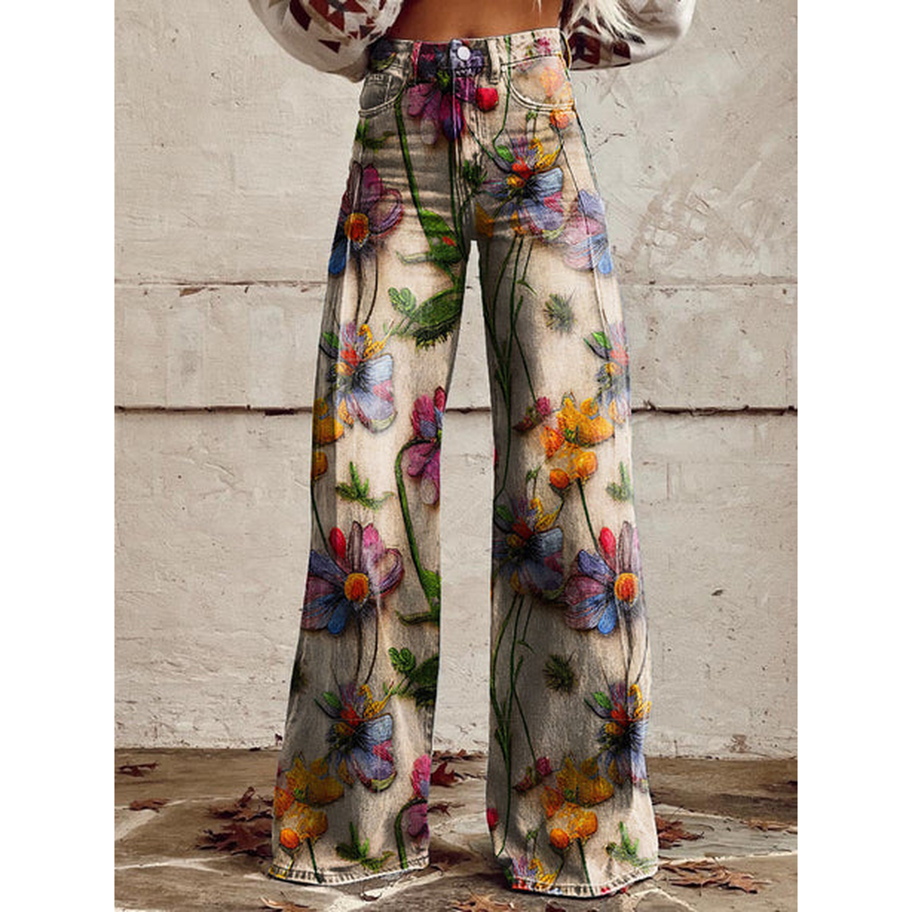 Oak & Coral | Women's Wide Leg Jeans - Floral & Print