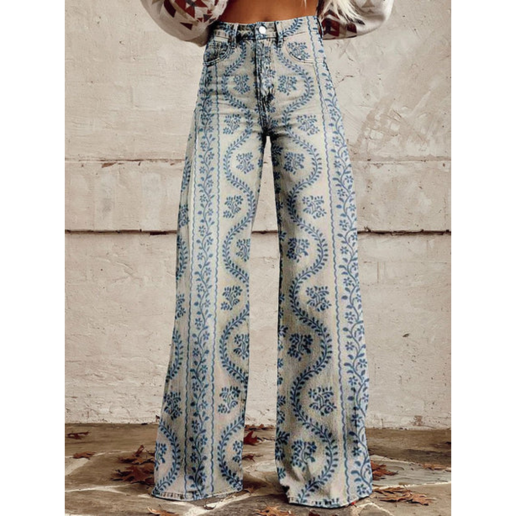 Oak & Coral | Women's Wide Leg Jeans - Floral & Print