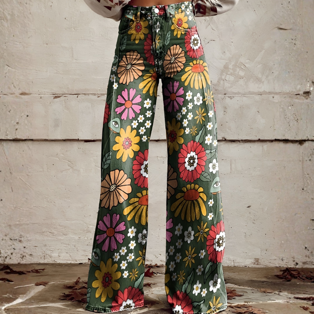 Oak & Coral | Women's Wide Leg Jeans - Floral & Print