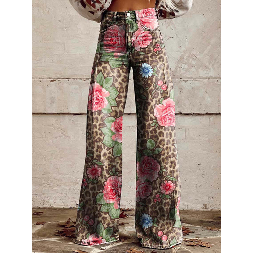 Oak & Coral | Women's Wide Leg Jeans - Floral & Print