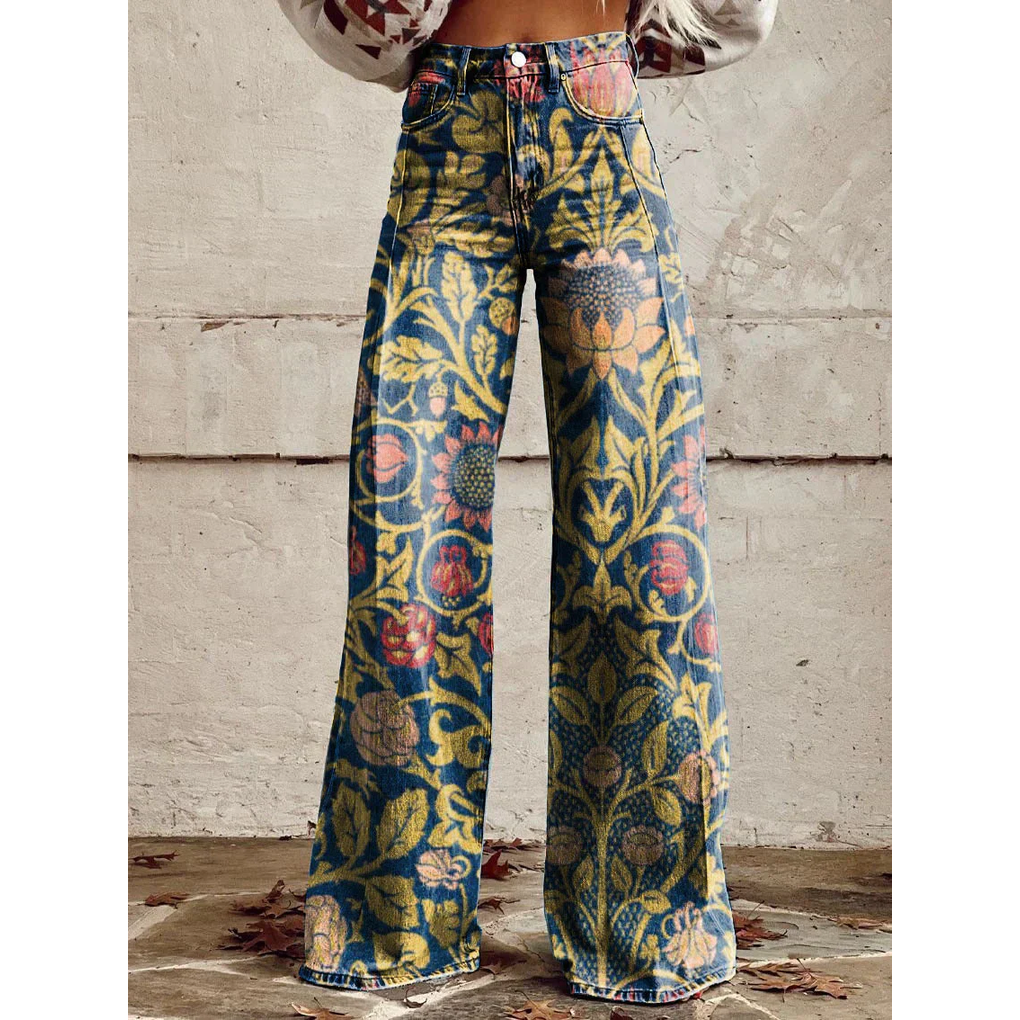 Oak & Coral | Women's Wide Leg Jeans - Floral & Print