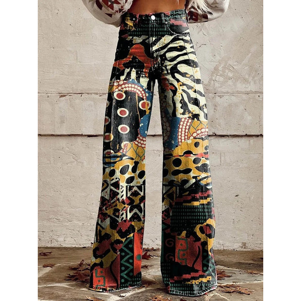 Oak & Coral | Women's Wide Leg Jeans - Floral & Print