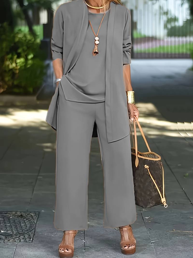 Oak & Coral | Women's Wide-Leg Trouser Set with Cardigan