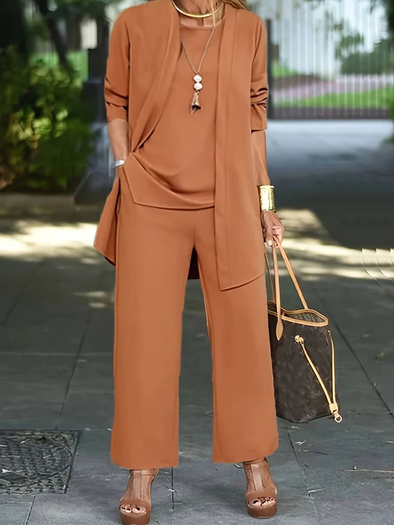 Oak & Coral | Women's Wide-Leg Trouser Set with Cardigan