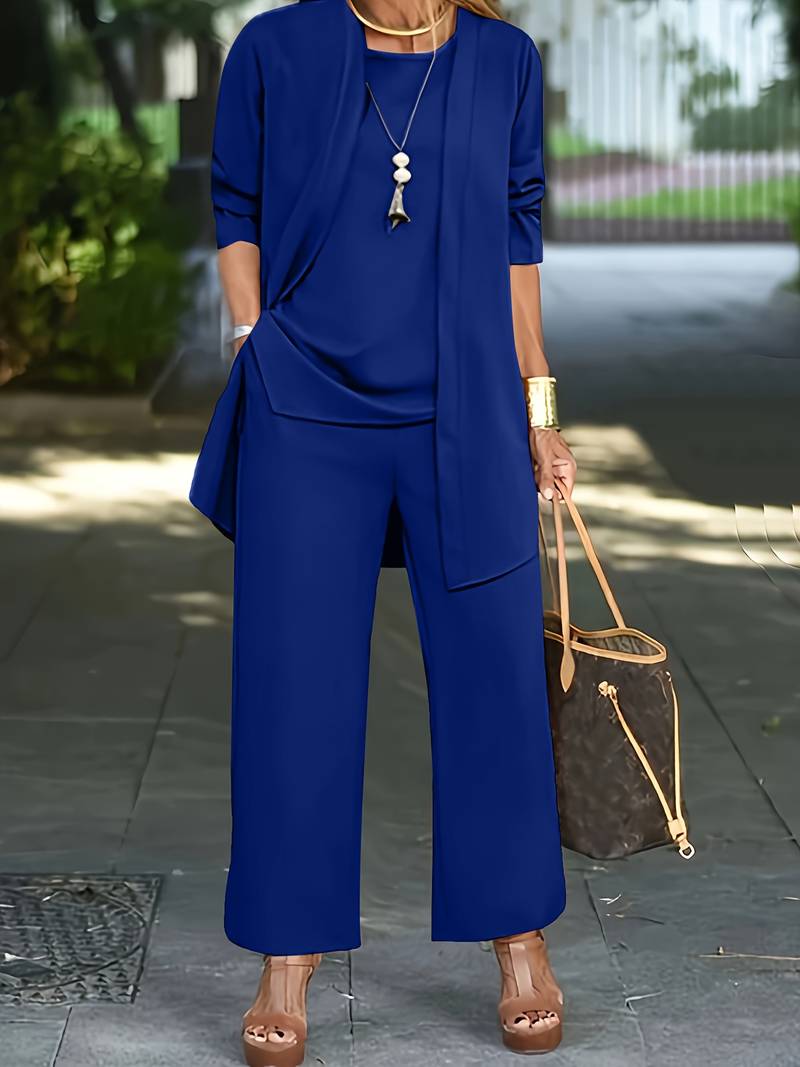 Oak & Coral | Women's Wide-Leg Trouser Set with Cardigan