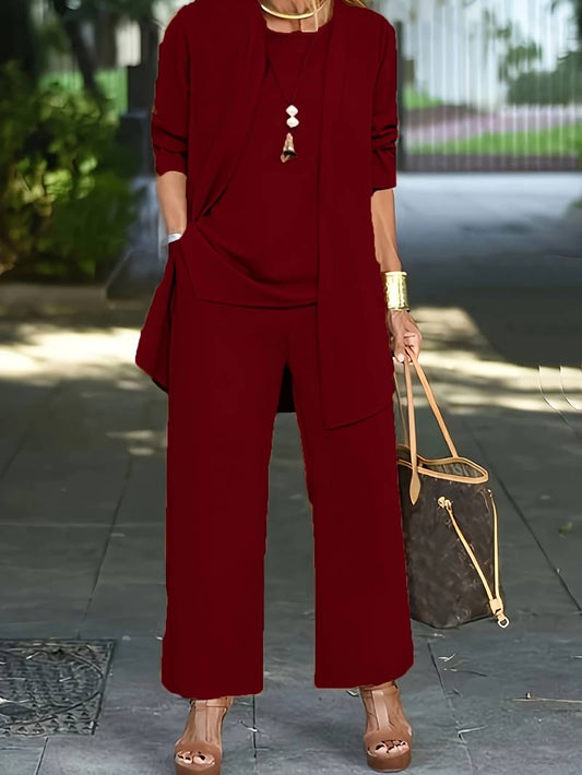 Oak & Coral | Women's Wide-Leg Trouser Set with Cardigan