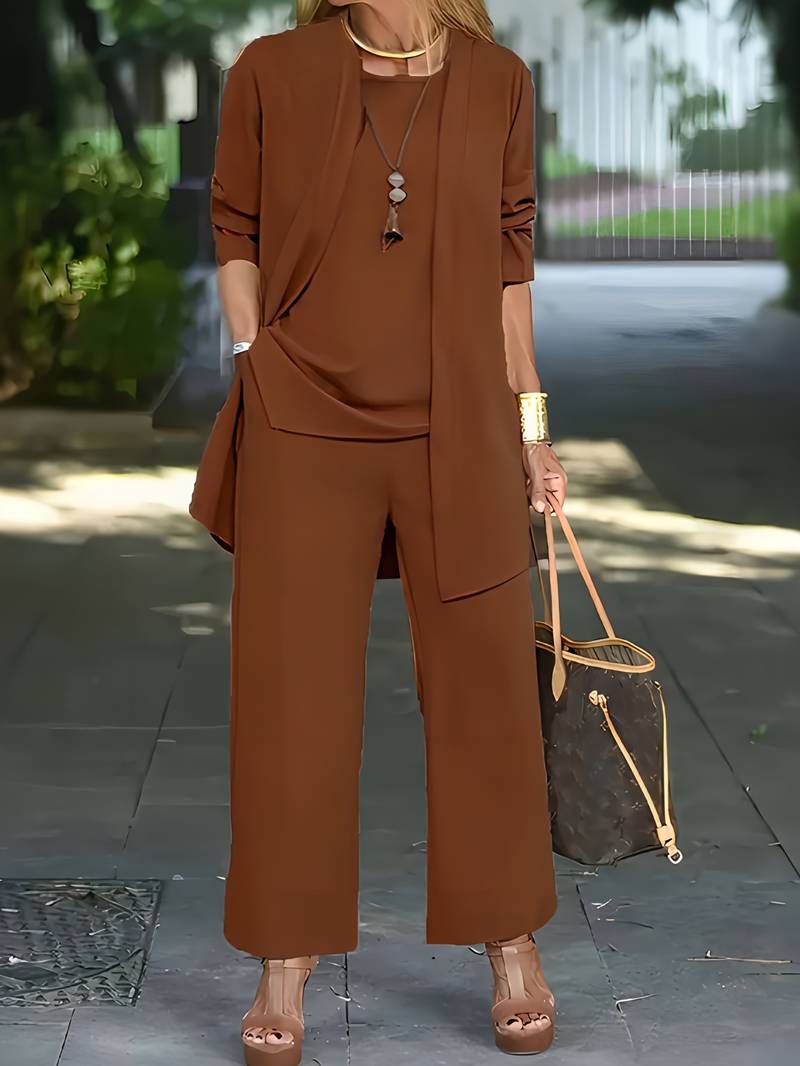Oak & Coral | Women's Wide-Leg Trouser Set with Cardigan