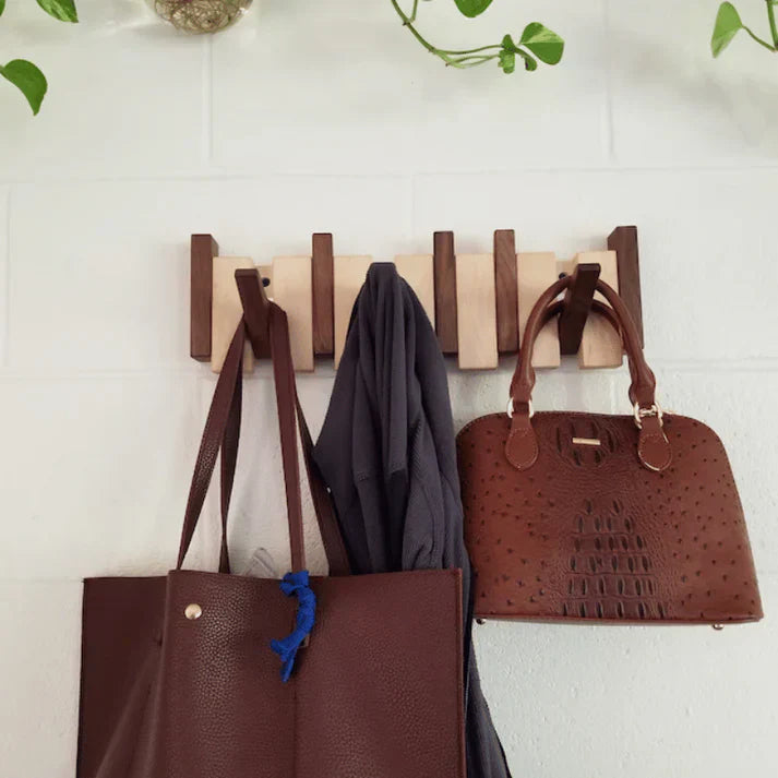 Oak & Coral | Wooden Wall Hook Rack Piano Design
