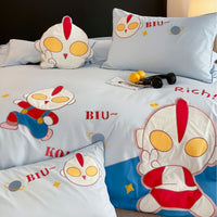 Children's Microfiber Satin Bedding Set with Comic Appliqué and 3D Quilted Pillow