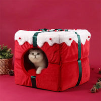 Christmas 2-in-1 Pet Cave Bed with Non-Slip Base